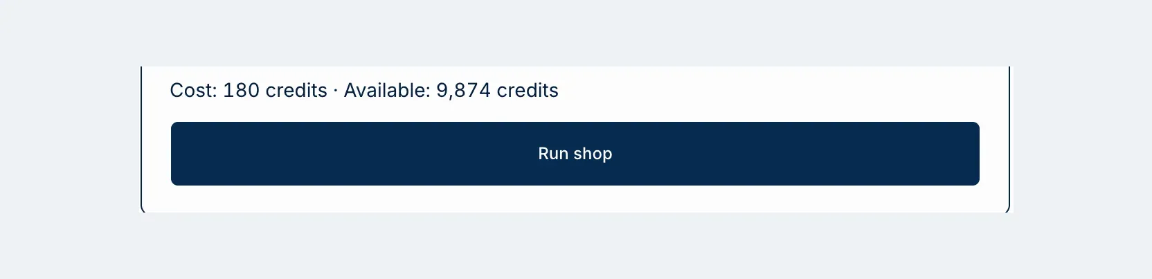 Il preventivo in crediti Costo: 180 crediti · Disponibili: 9.874 crediti sopra il pulsante Avvia rate shop